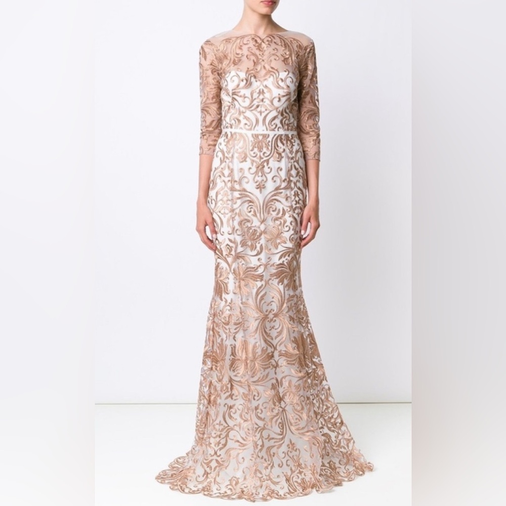 Marchesa Notte Rose Gold Embroidered Gown sz 12